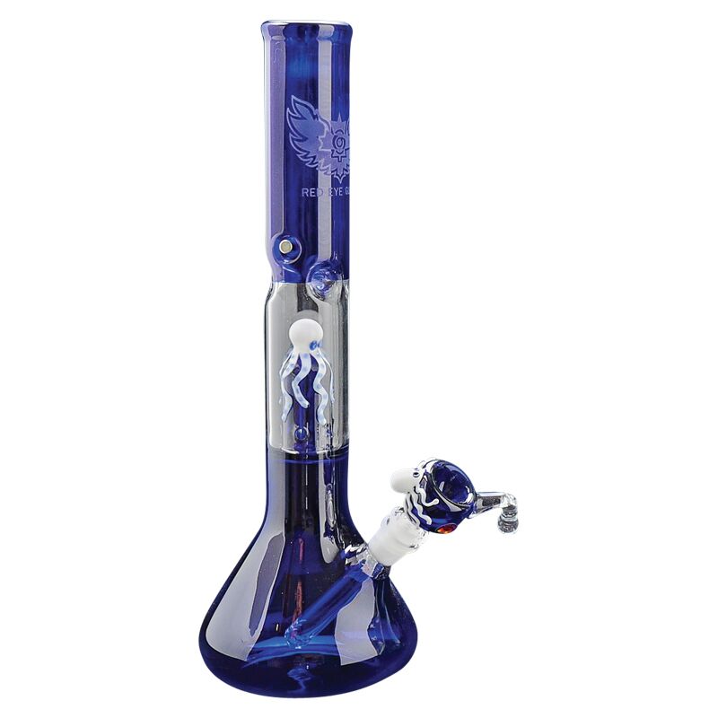 Red Eye Glass 17" Tall Glass-On-Glass Octopus Perc Beaker Tube W/Magnetic Lighter Holder and Octopus Bowl
