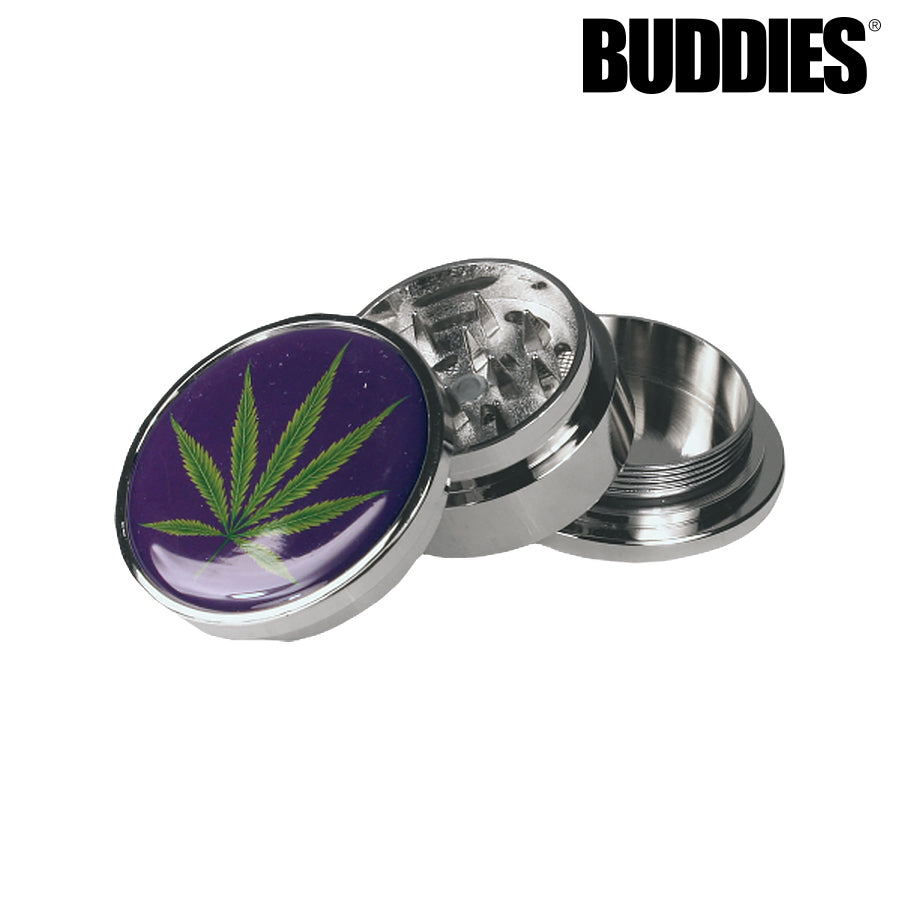 BUDDIES METAL GRINDER/SIFTER – LEAF