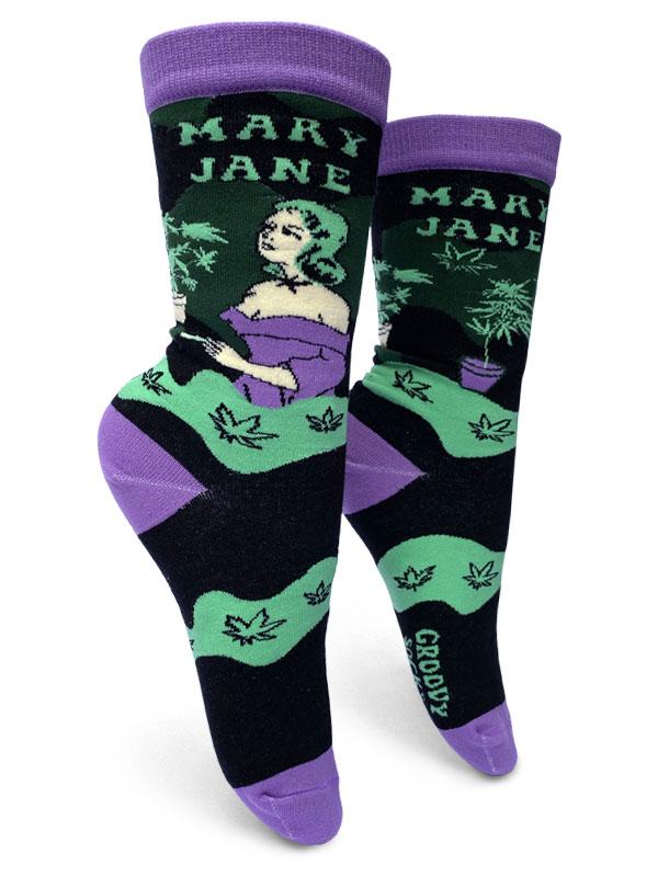 Mary Jane Women's Crew Socks By Groovy Things. Available At One Love Hemp Co. 1449 Kingsway, Vancouver, B.C., Canada