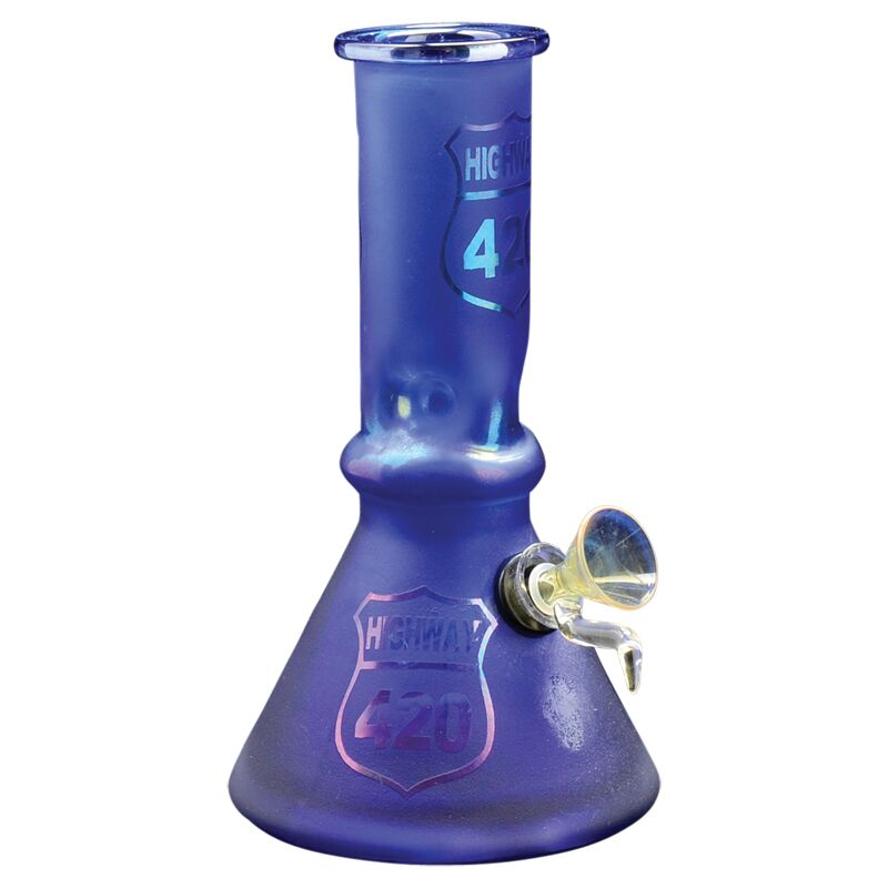 Retro Glass 8" Metallic Hwy 420 Beaker Base Tube with Ice Pinch
