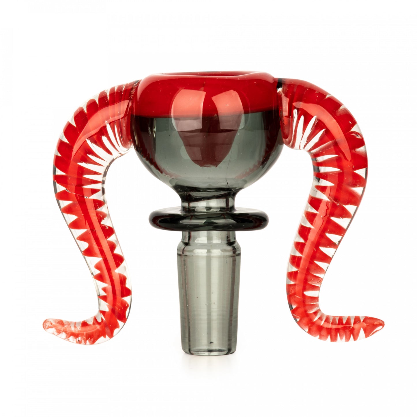Red Ee Glass Double Helix Bowl Red and Smoke. Available at bong shop One Love Hemp Co. in Vancouver!