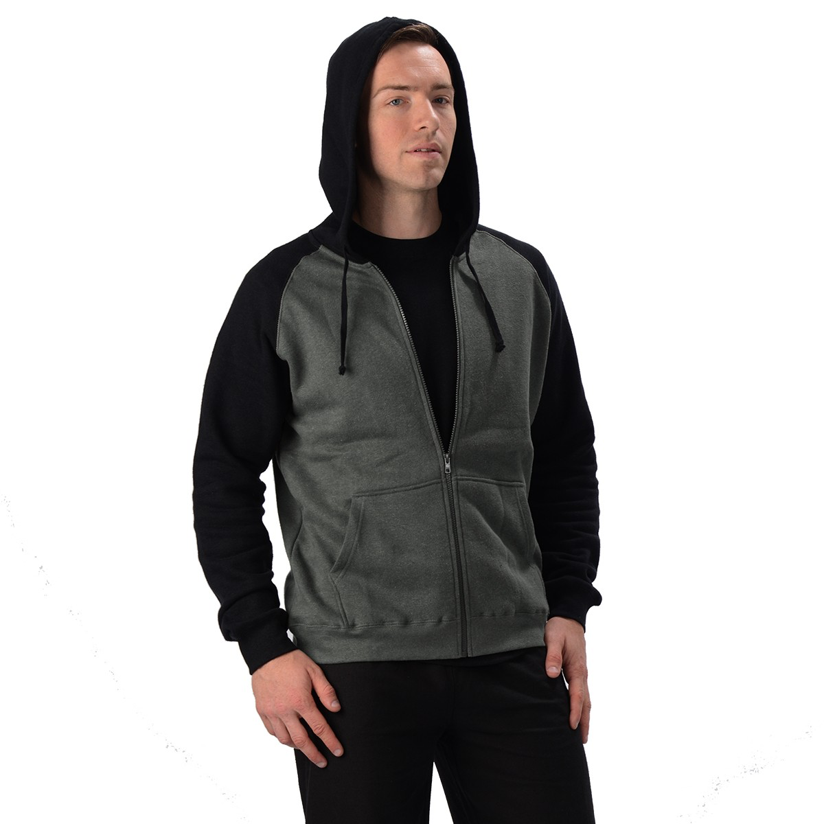 Men's 2 Tone Hemp Zip Hoodie Charcoal/Black