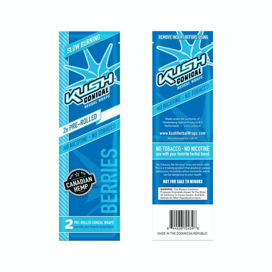 Kush Cone Berries. Prerolled cones 2 pack. 15 packs per box