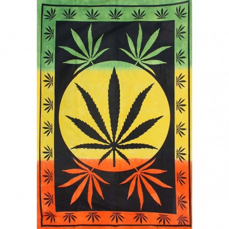 55" x 85" Tapestry - Rasta Hemp Leaf