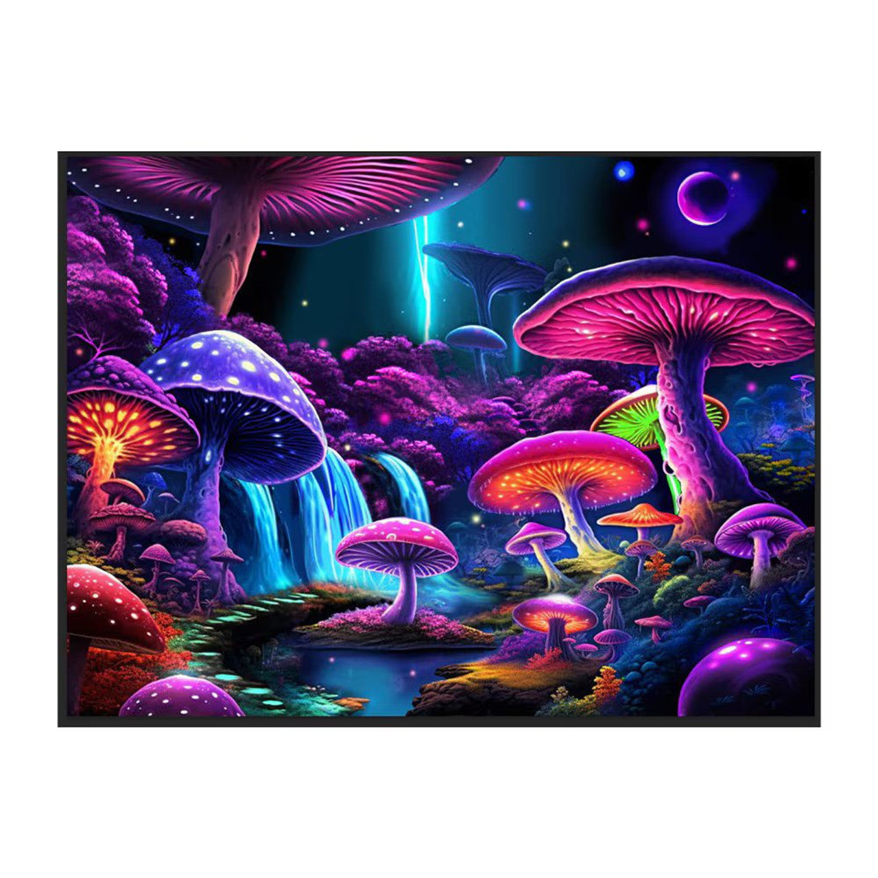 Mushroom World Black Light Reactive Wall Tapestry - 81"x53"