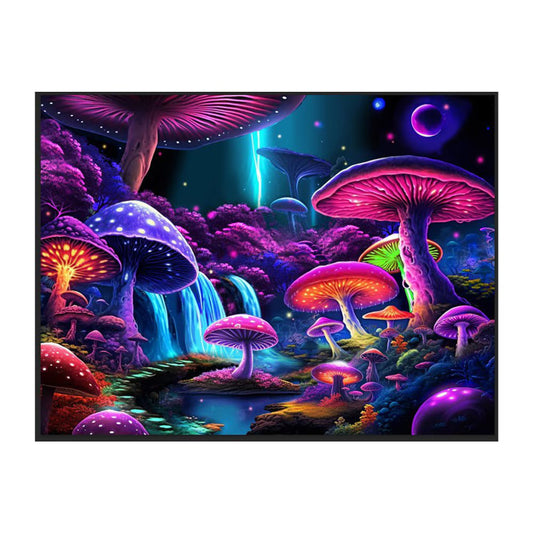 Mushroom World Black Light Reactive Wall Tapestry - 81"x53"