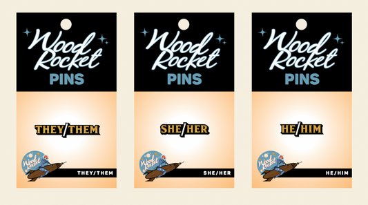 Wood Rocket Pronoun Pins