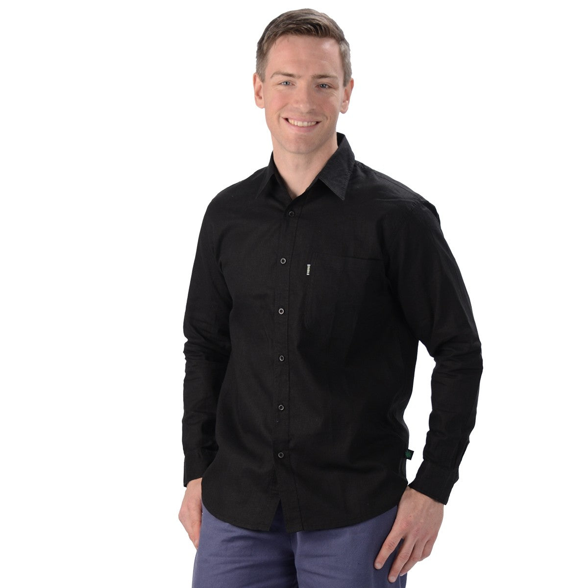 Men's Black Hemp and Organic Cotton Dress Shirt by Effort's Eco Essentials