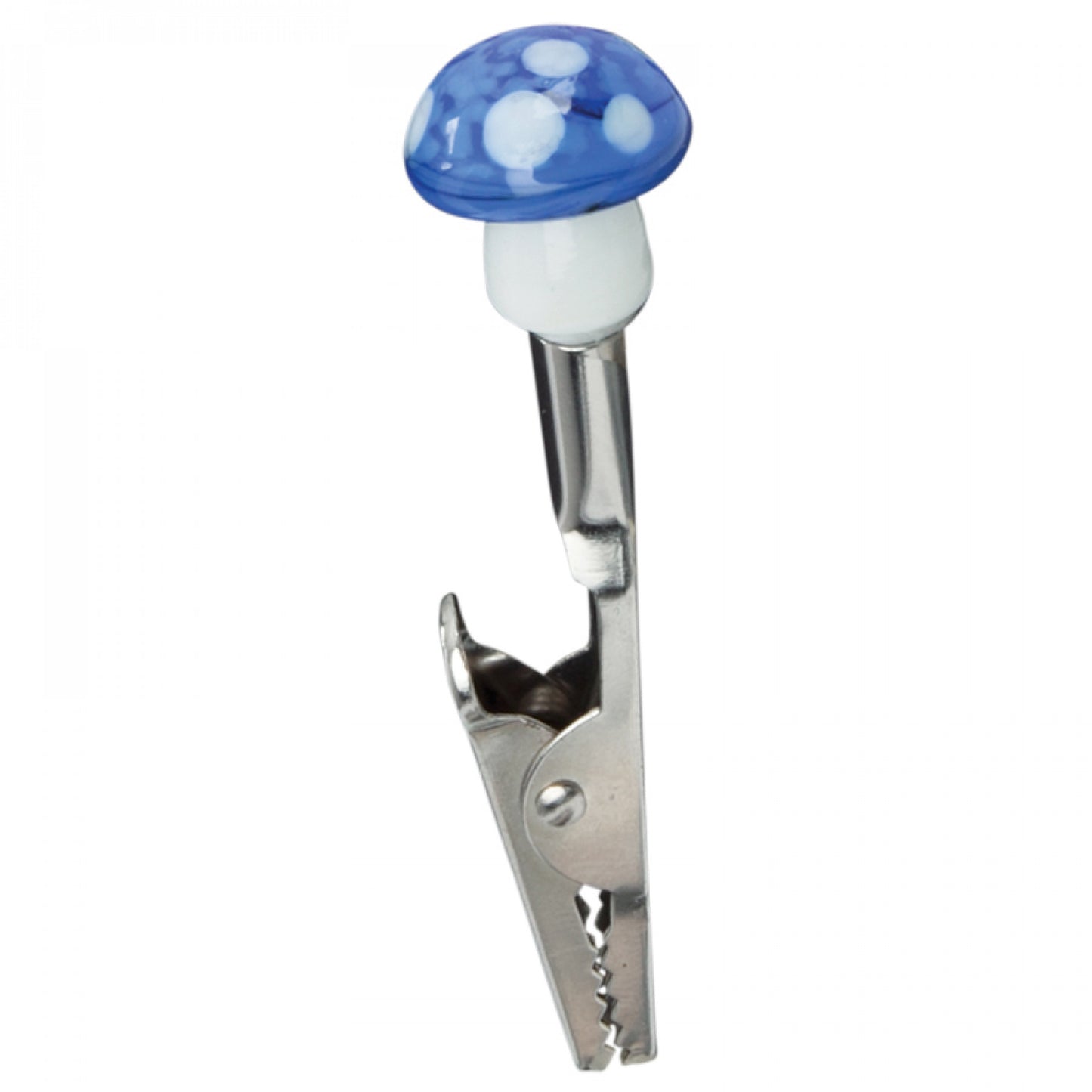 Metal Clip with Blue Glass Mushroom Top