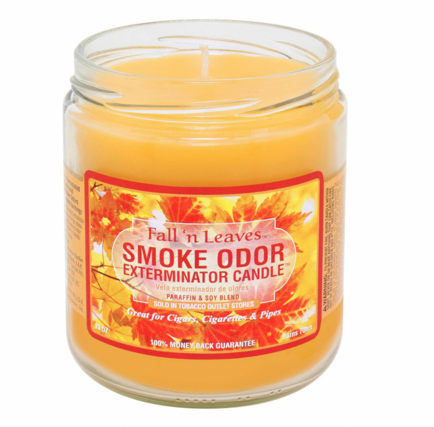 Candle in Jar with Orange Wax and Smoke Odor Label