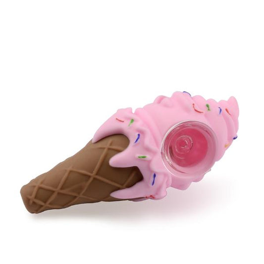 Lit Silicone Ice Cream Cone Hand Pipe Pink . Headshop Vancouver Canada  Edit alt text