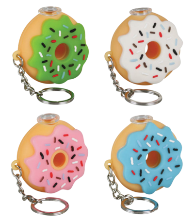 Silicone Donut Key Chain Pipes in Green, White, Pink and Blue