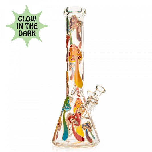RED EYE GLASS® 15" Glow-in-the-Dark Mushroom Magic Beaker Base Water Pipe
