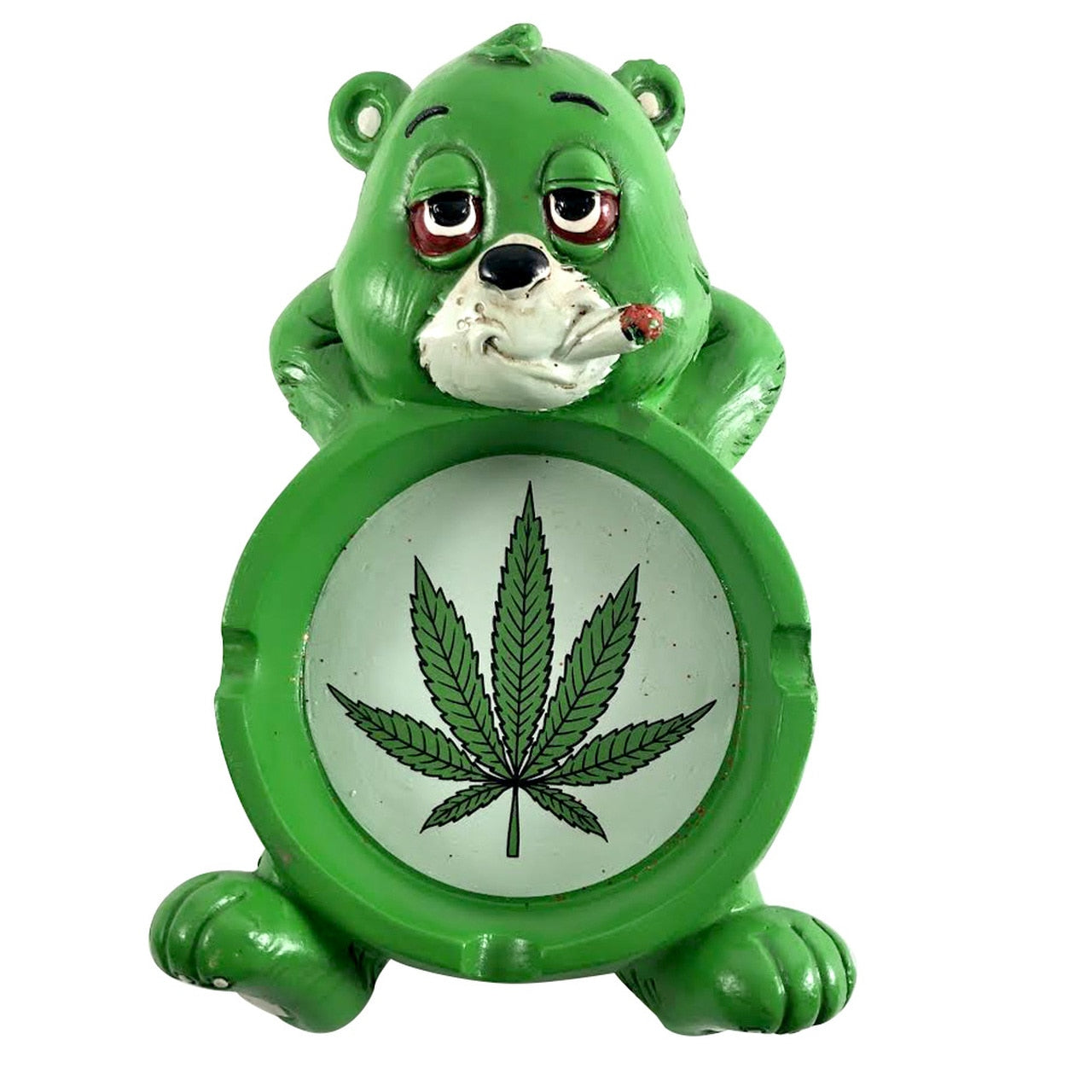 Green and white stoned bear ashtray. 