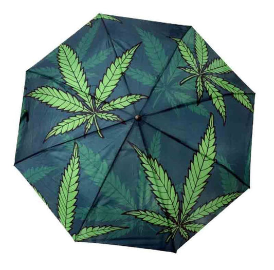 Open Umbrella with Green Leaf Design