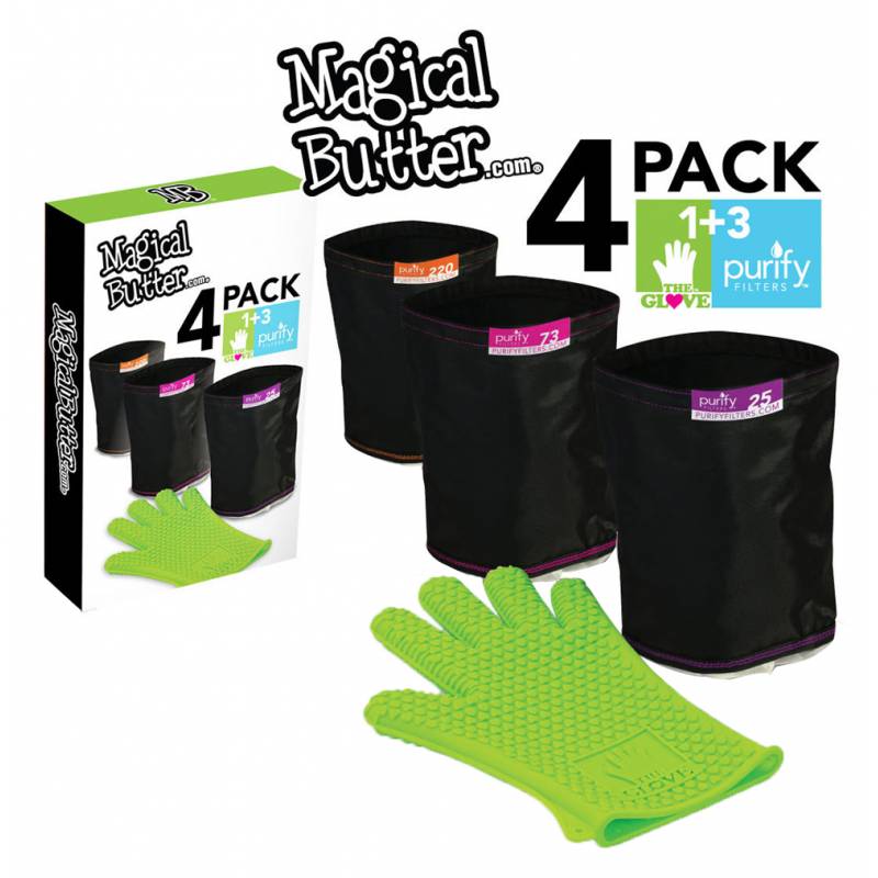 Magical Butter 4-Pack Filter Combo w/ 3 Purify Bags - 25, 73 & 220 micron as well as 1 Silicone Love Glove