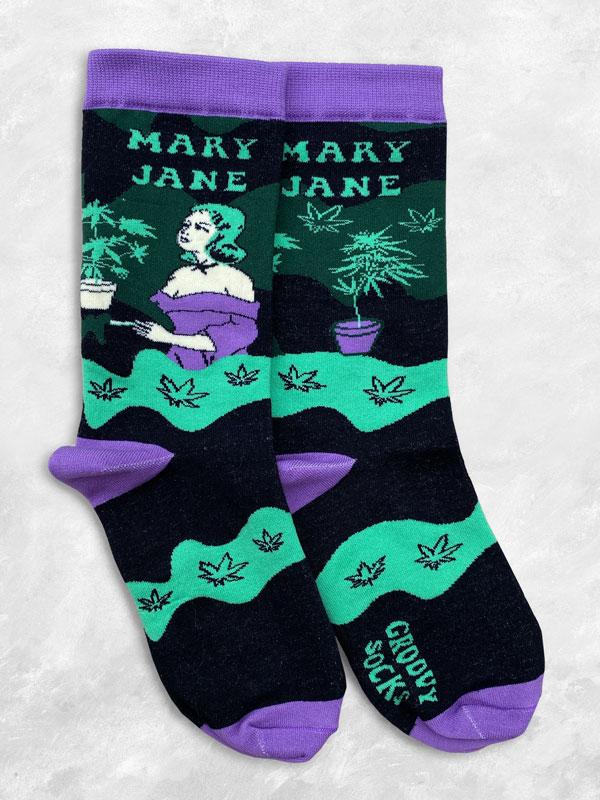 Mary Jane  Women's Crew Socks By Groovy Things. Available At One Love Hemp Co. 1449 Kingsway, Vancouver, B.C., Canada