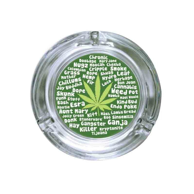 Stonerware 4.25" Round Glass Ashtray - Many Names of Marijuana