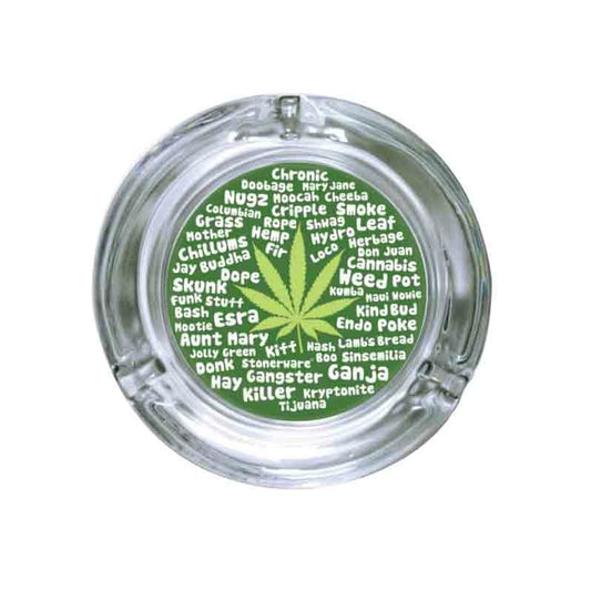 Stonerware 4.25" Round Glass Ashtray - Many Names of Marijuana