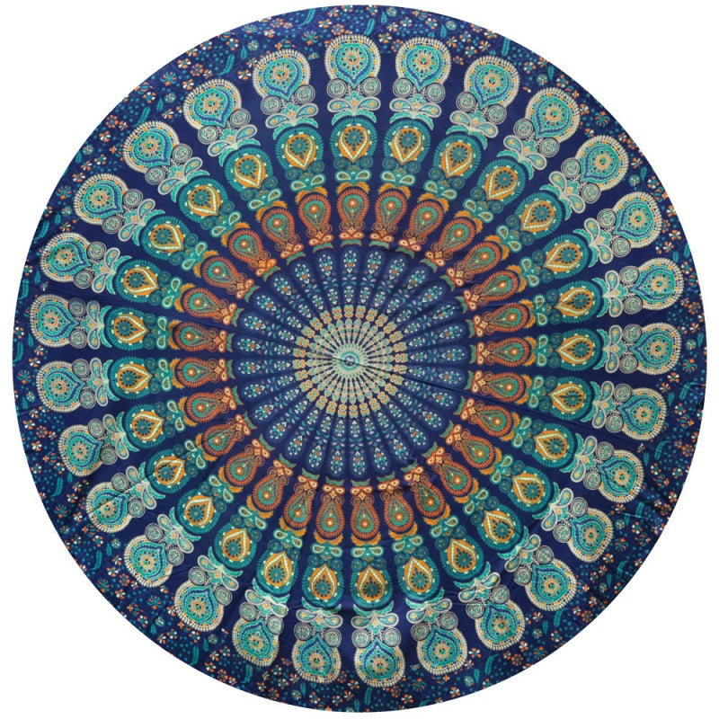 85" Round Tapestry - Peacock Mandala
