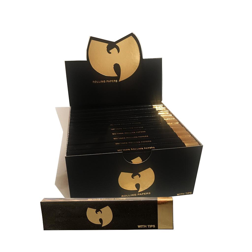 Black cardboard display of Wu Tang Rolling Papers with Tips